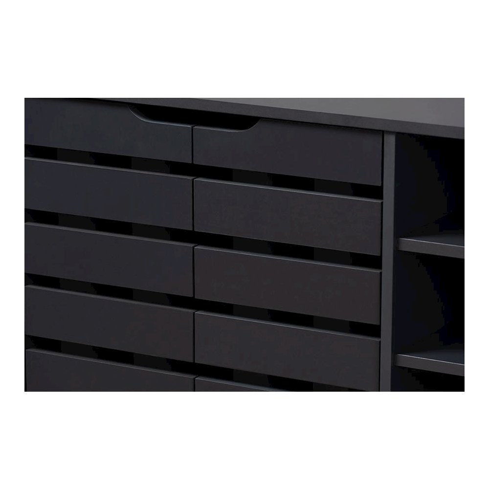 Dark Grey Finished 2-Door Wood Shoe Storage Cabinet with Open Shelves. Picture 5