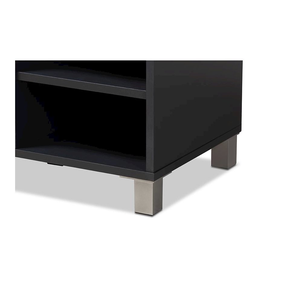 Dark Grey Finished 2-Door Wood Shoe Storage Cabinet with Open Shelves. Picture 6