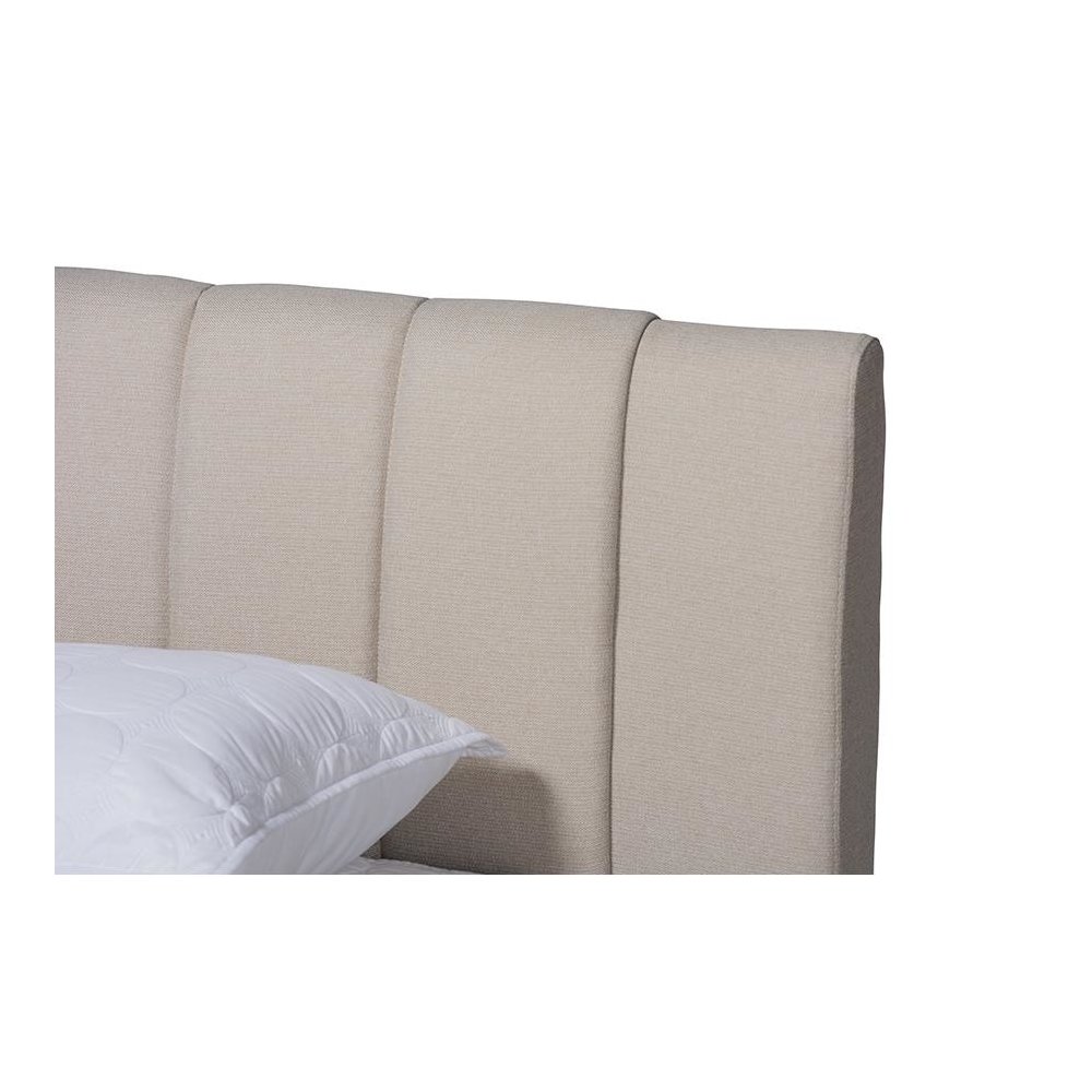Light Beige Fabric Upholstered Walnut Finished Wood Queen Size Bed. Picture 4