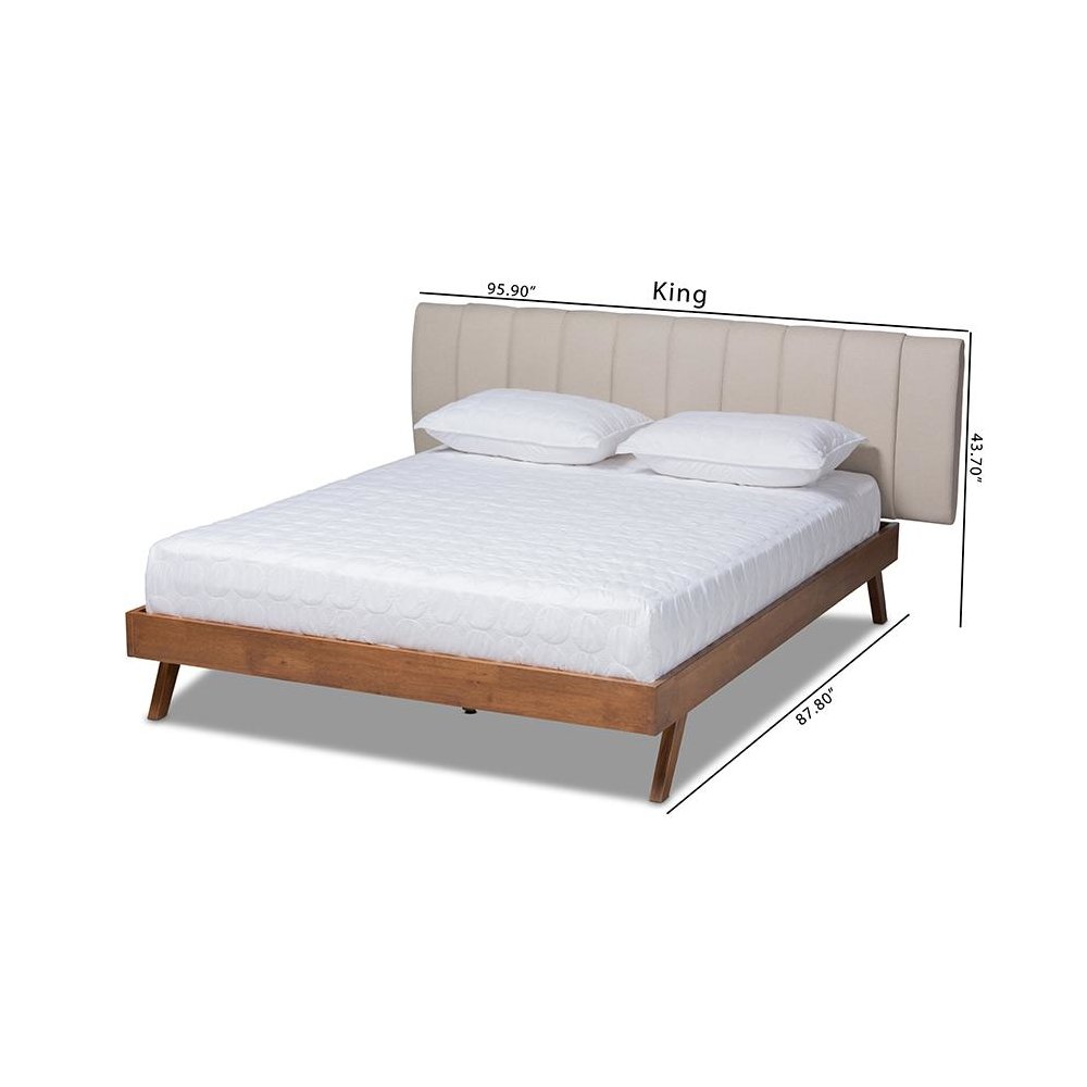 Light Beige Fabric Upholstered Walnut Finished Wood Queen Size Bed. Picture 9
