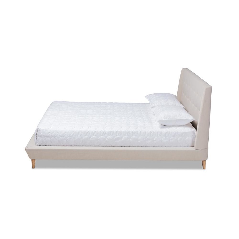 Naya Mid-Century Modern Beige Fabric Upholstered King Size Wingback Platform Bed. Picture 2