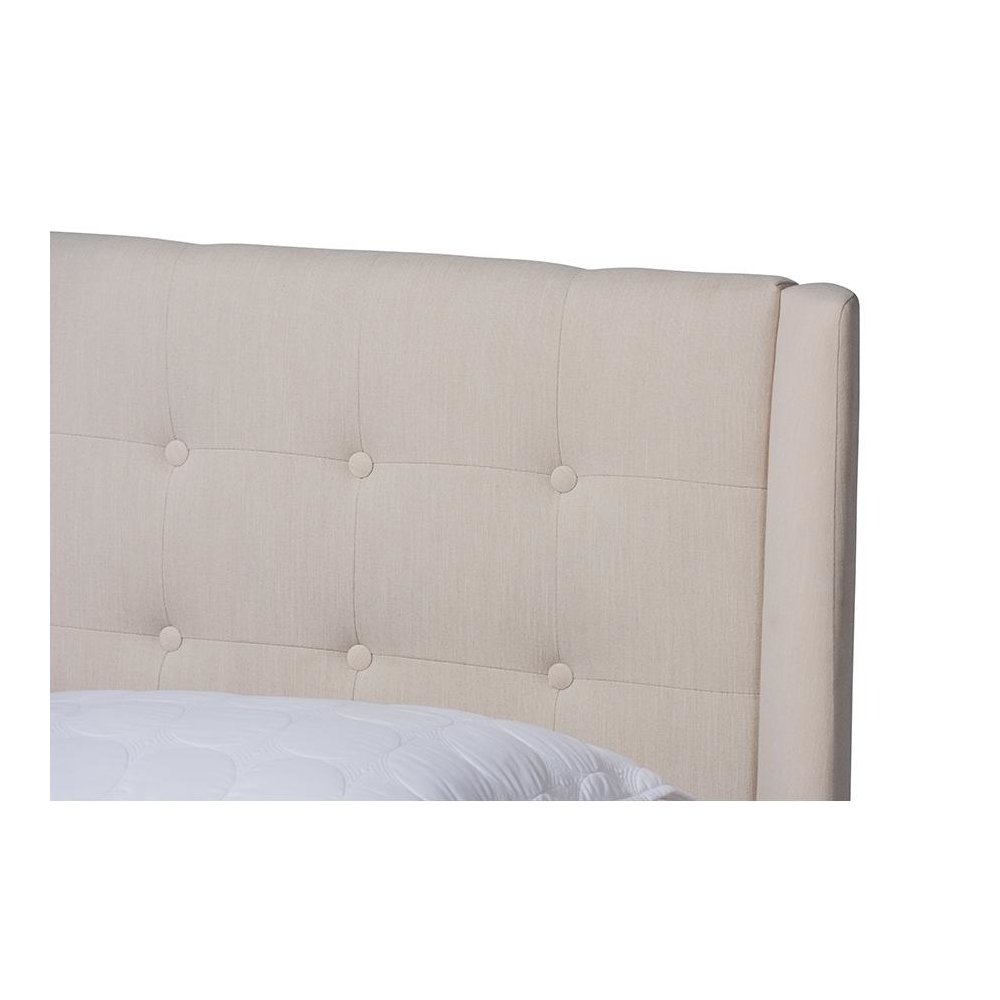 Naya Mid-Century Modern Beige Fabric Upholstered King Size Wingback Platform Bed. Picture 4