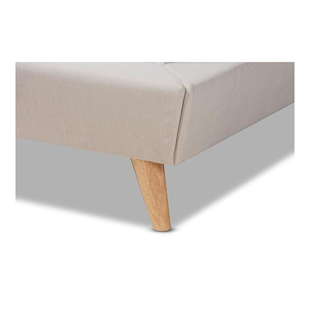 Naya Mid-Century Modern Beige Fabric Upholstered King Size Wingback Platform Bed. Picture 5