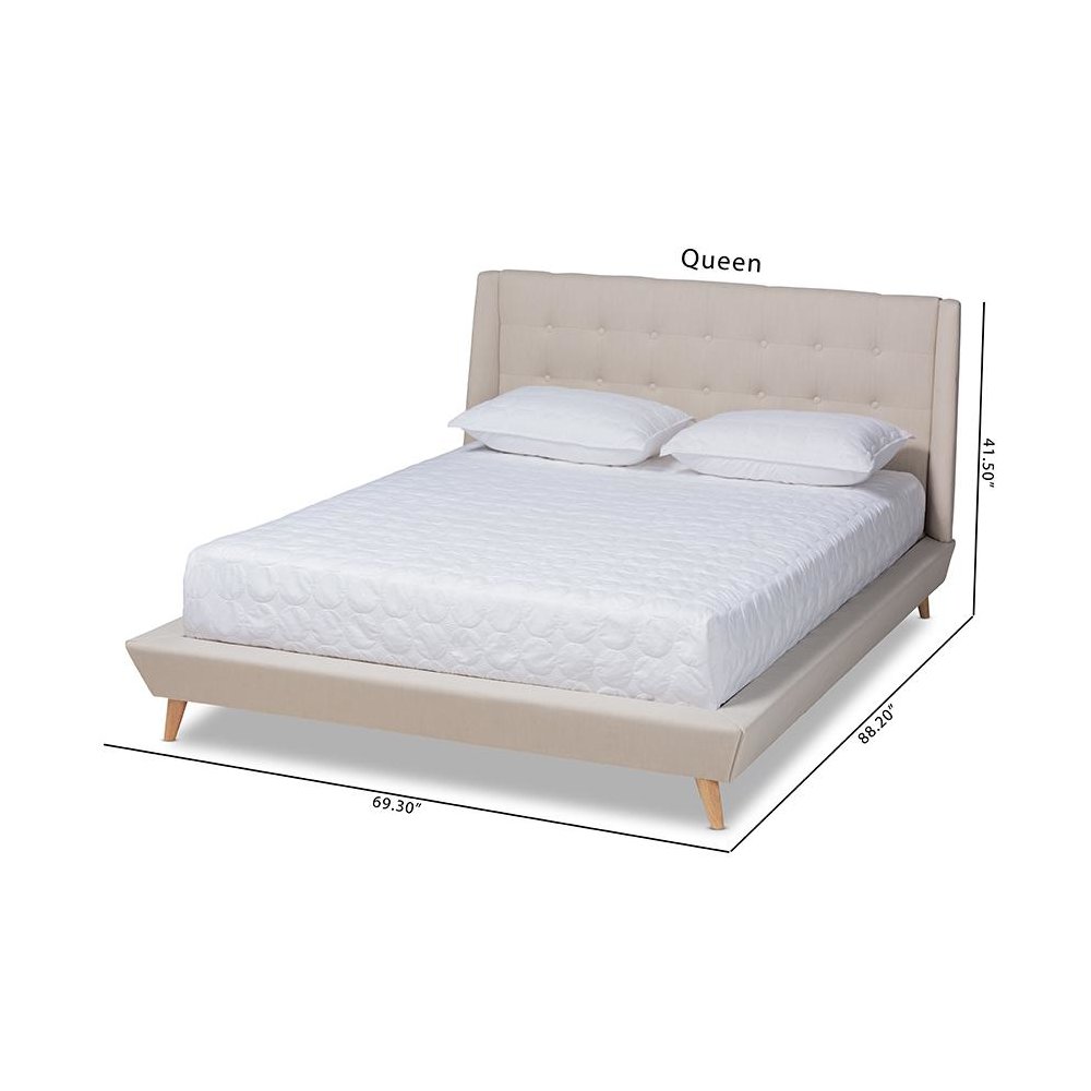Naya Mid-Century Modern Beige Fabric Upholstered King Size Wingback Platform Bed. Picture 8