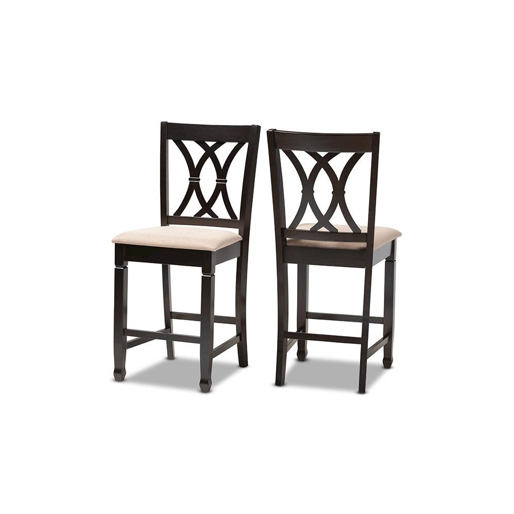 Espresso Brown Finished Wood Counter Height Pub Chair Set of 2. Picture 1