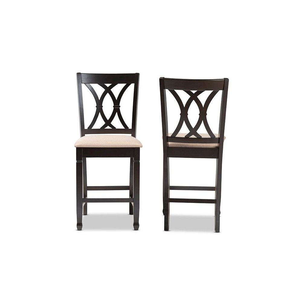 Espresso Brown Finished Wood Counter Height Pub Chair Set of 2. Picture 2