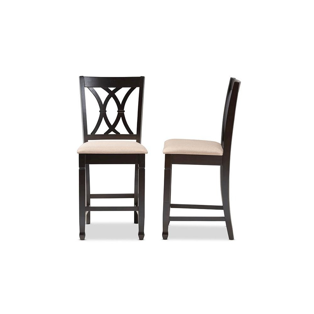 Espresso Brown Finished Wood Counter Height Pub Chair Set of 2. Picture 3