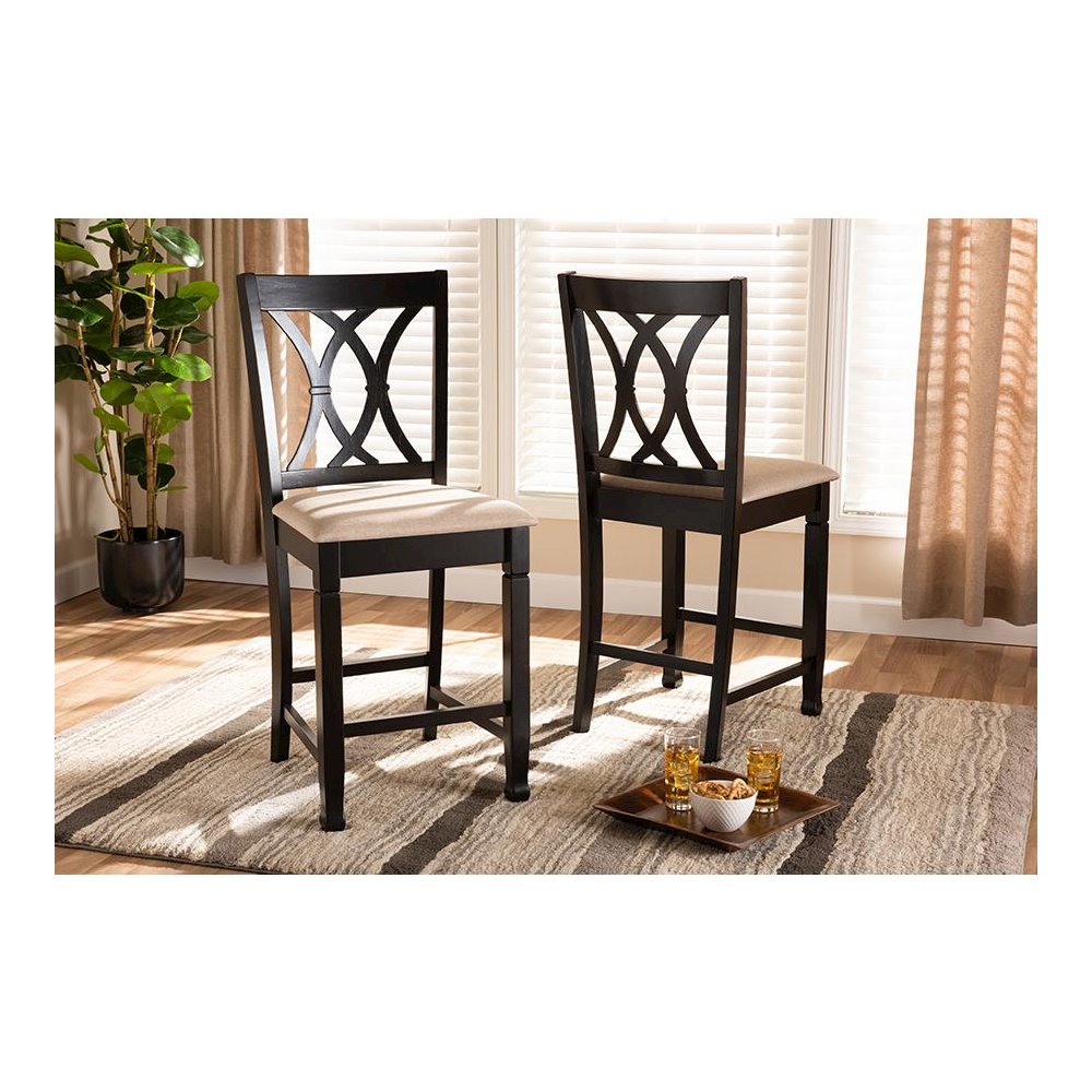 Espresso Brown Finished Wood Counter Height Pub Chair Set of 2. Picture 5