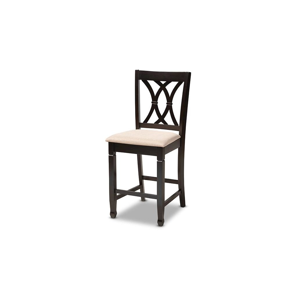 Sand Fabric Upholstered Espresso Brown Finished 5-Piece Wood Pub Set. Picture 3