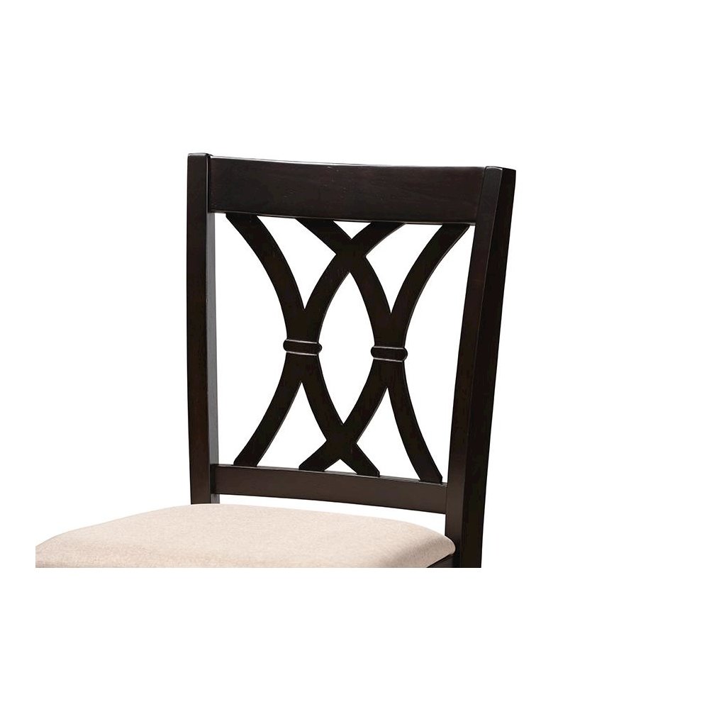 Sand Fabric Upholstered Espresso Brown Finished 5-Piece Wood Pub Set. Picture 4