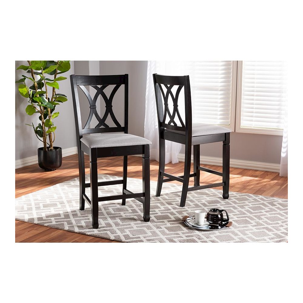 Espresso Brown Finished Wood Counter Height Pub Chair Set of 2. Picture 5