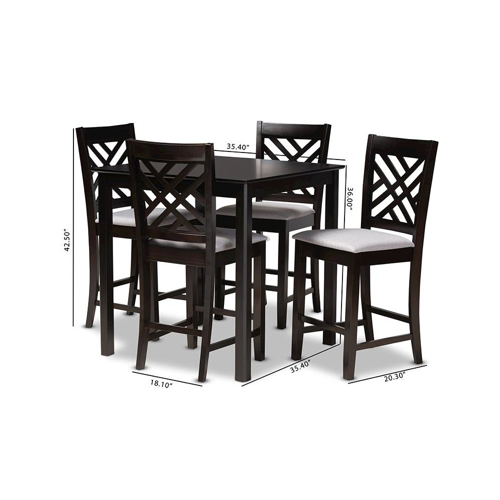 Gray Fabric Upholstered Espresso Brown Finished 5-Piece Wood Pub Set. Picture 7