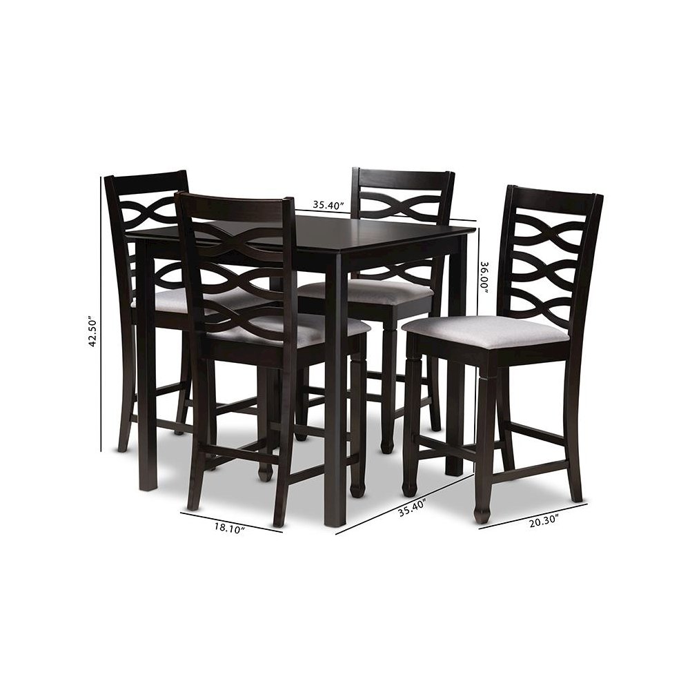 Gray Fabric Upholstered Espresso Brown Finished 5-Piece Wood Pub Set. Picture 7