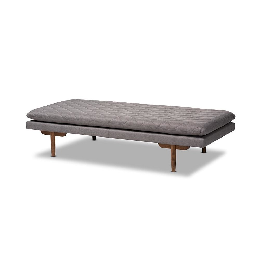 Marit Mid-Century Modern Grey Fabric Upholstered Walnut Finished Wood Daybed. Picture 1