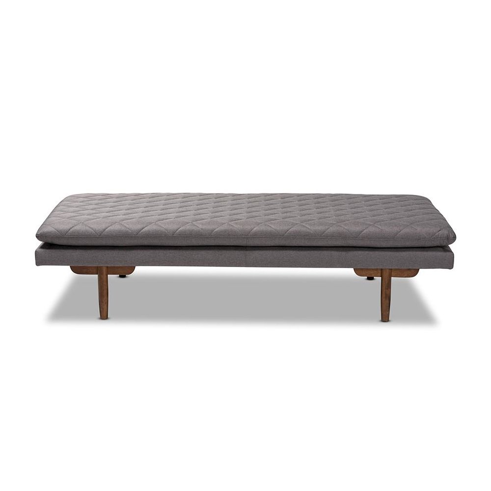 Marit Mid-Century Modern Grey Fabric Upholstered Walnut Finished Wood Daybed. Picture 2