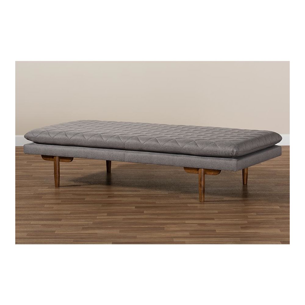 Marit Mid-Century Modern Grey Fabric Upholstered Walnut Finished Wood Daybed. Picture 7