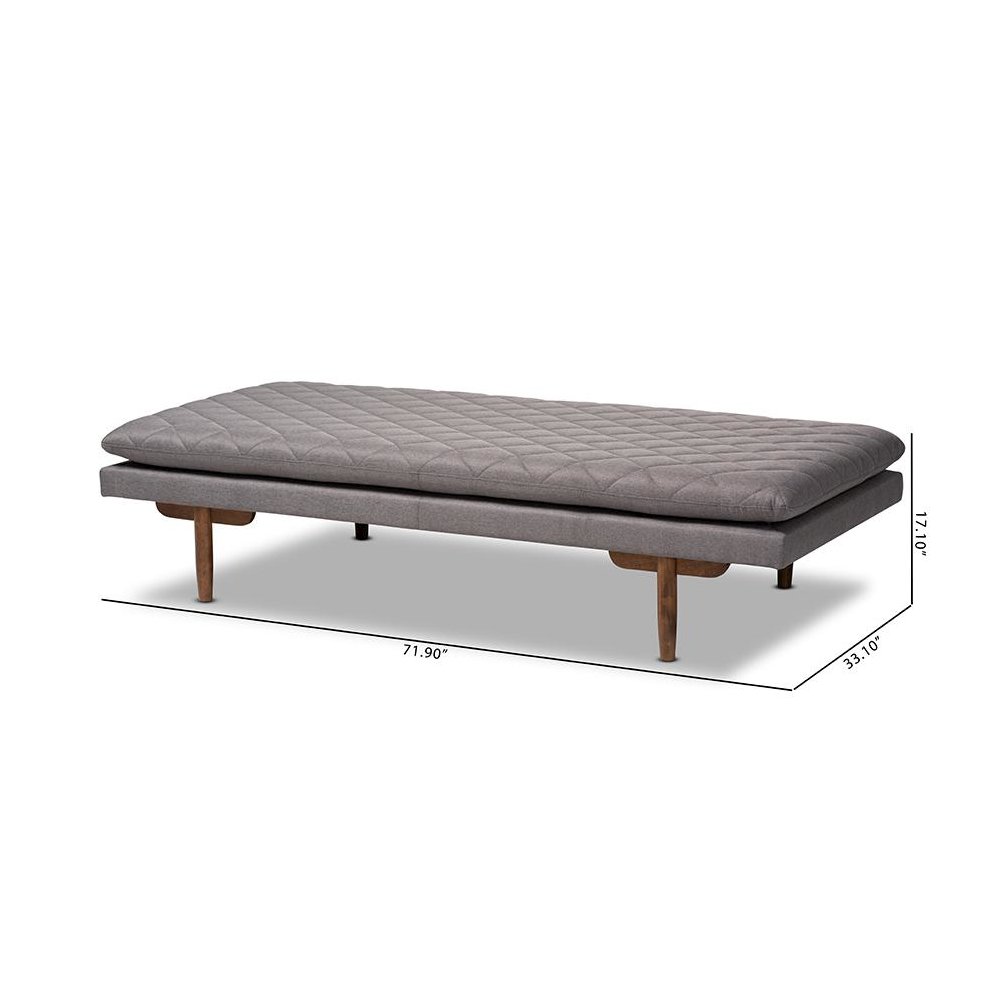 Marit Mid-Century Modern Grey Fabric Upholstered Walnut Finished Wood Daybed. Picture 8