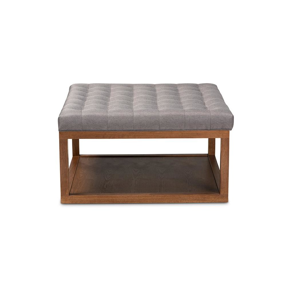 Grey Fabric Upholstered Walnut Finished Cocktail Ottoman. Picture 2