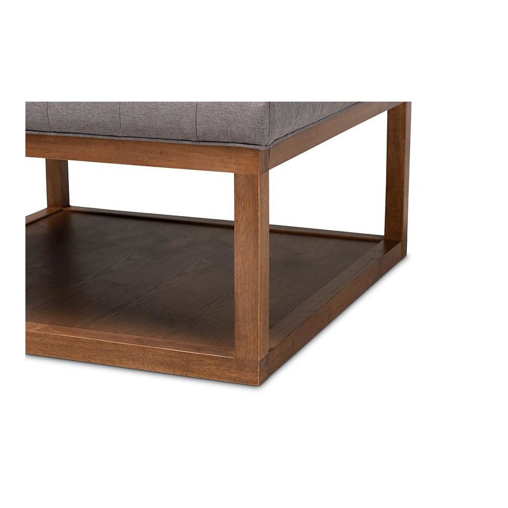 Grey Fabric Upholstered Walnut Finished Cocktail Ottoman. Picture 4