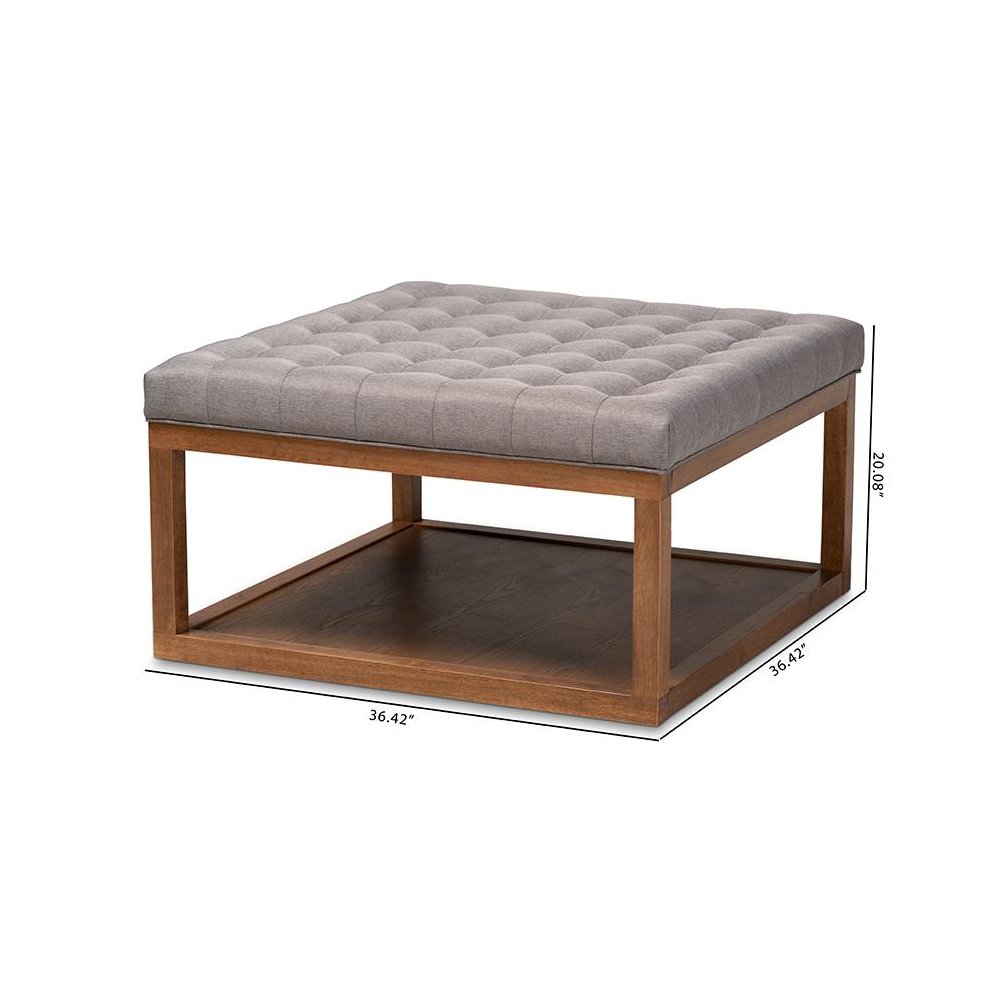 Grey Fabric Upholstered Walnut Finished Cocktail Ottoman. Picture 7