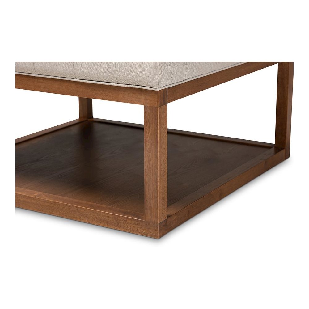 Beige Fabric Upholstered Walnut Finished Cocktail Ottoman. Picture 4