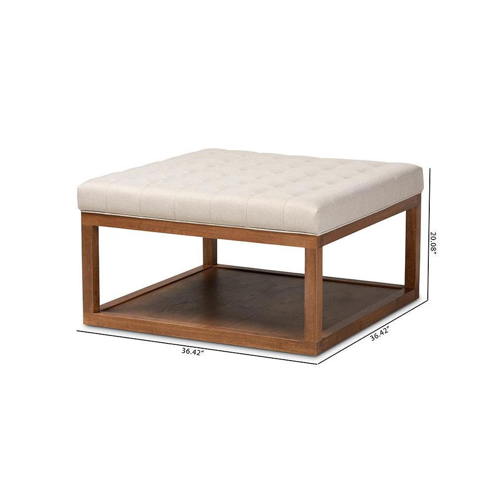 Beige Fabric Upholstered Walnut Finished Cocktail Ottoman. Picture 7
