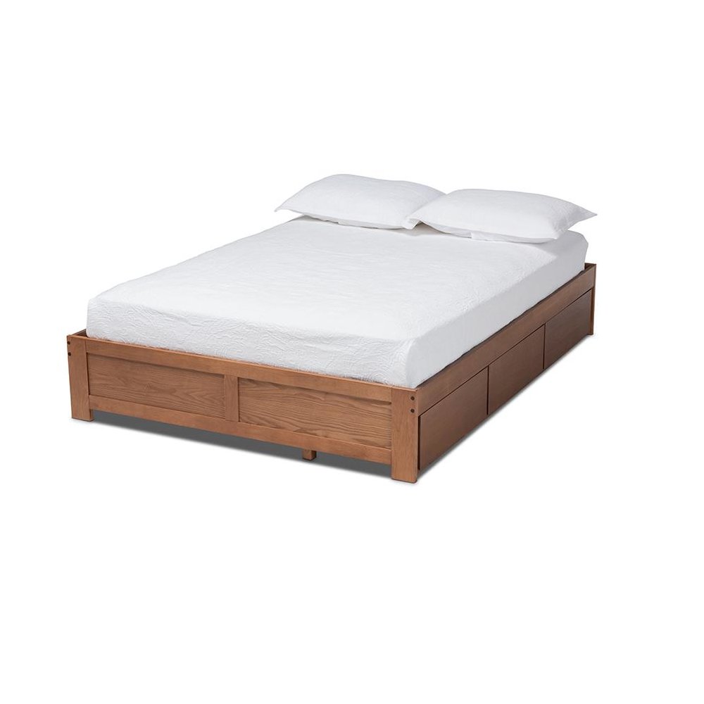 Walnut Finished 3-Drawer Full Size Platform Storage Bed Frame. Picture 1