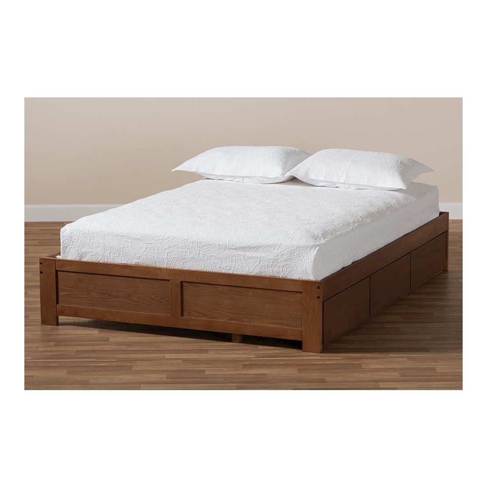 Walnut Finished 3-Drawer Full Size Platform Storage Bed Frame. Picture 10