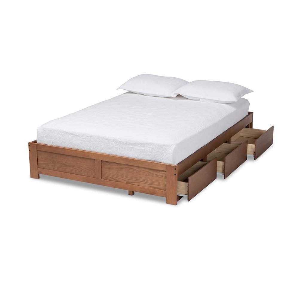Walnut Finished 3-Drawer Full Size Platform Storage Bed Frame. Picture 2