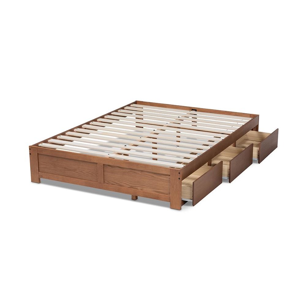 Walnut Finished 3-Drawer Full Size Platform Storage Bed Frame. Picture 5