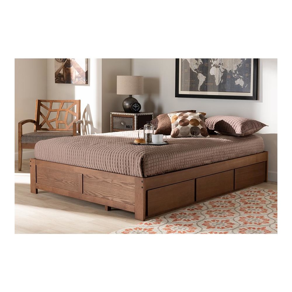 Walnut Finished 3-Drawer Full Size Platform Storage Bed Frame. Picture 8