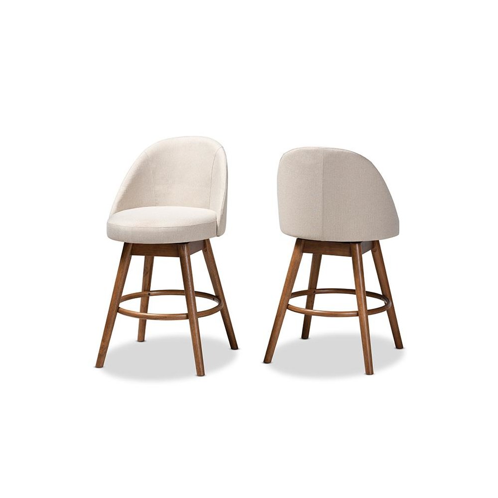 Walnut-Finished Wood Swivel Counter Stool Set of 2. Picture 1