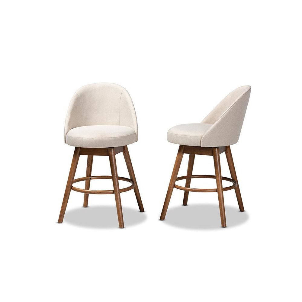 Walnut-Finished Wood Swivel Counter Stool Set of 2. Picture 3