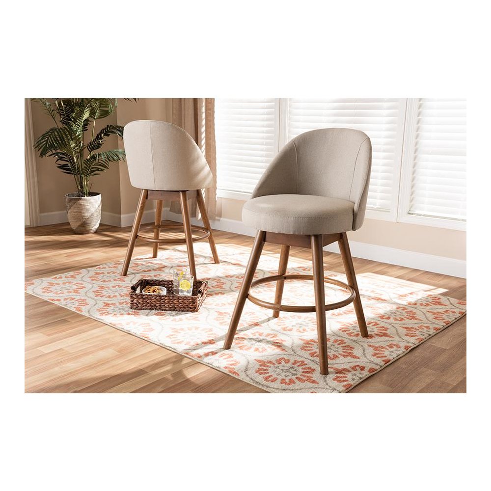 Walnut-Finished Wood Swivel Counter Stool Set of 2. Picture 6