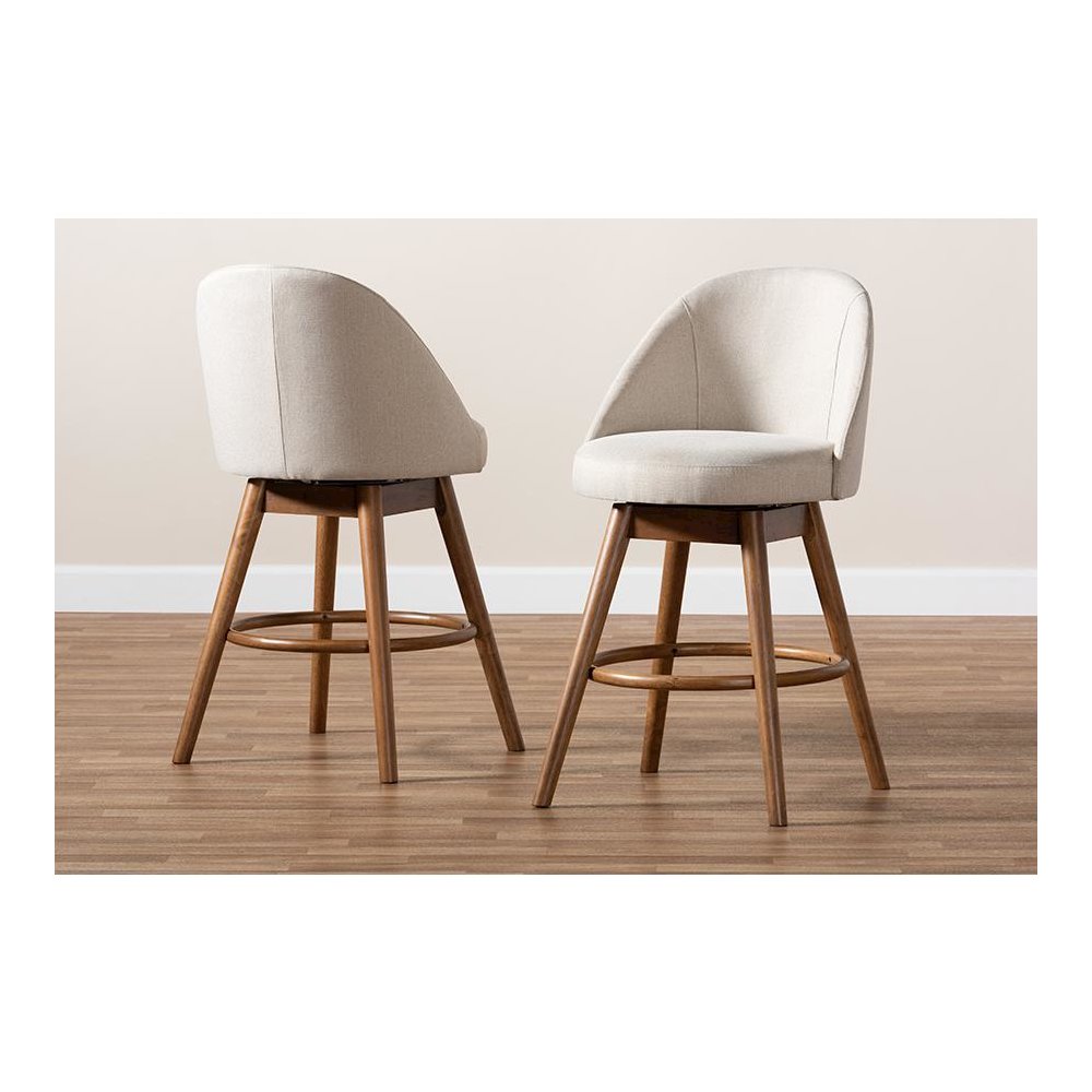 Walnut-Finished Wood Swivel Counter Stool Set of 2. Picture 7