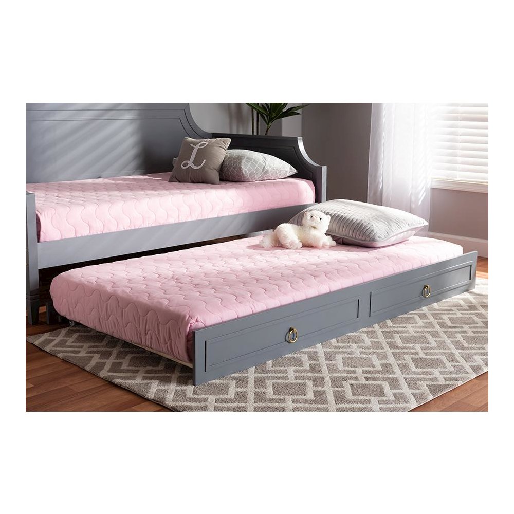 Mariana Classic and Traditional Grey Finished Wood Twin Size Trundle. Picture 5