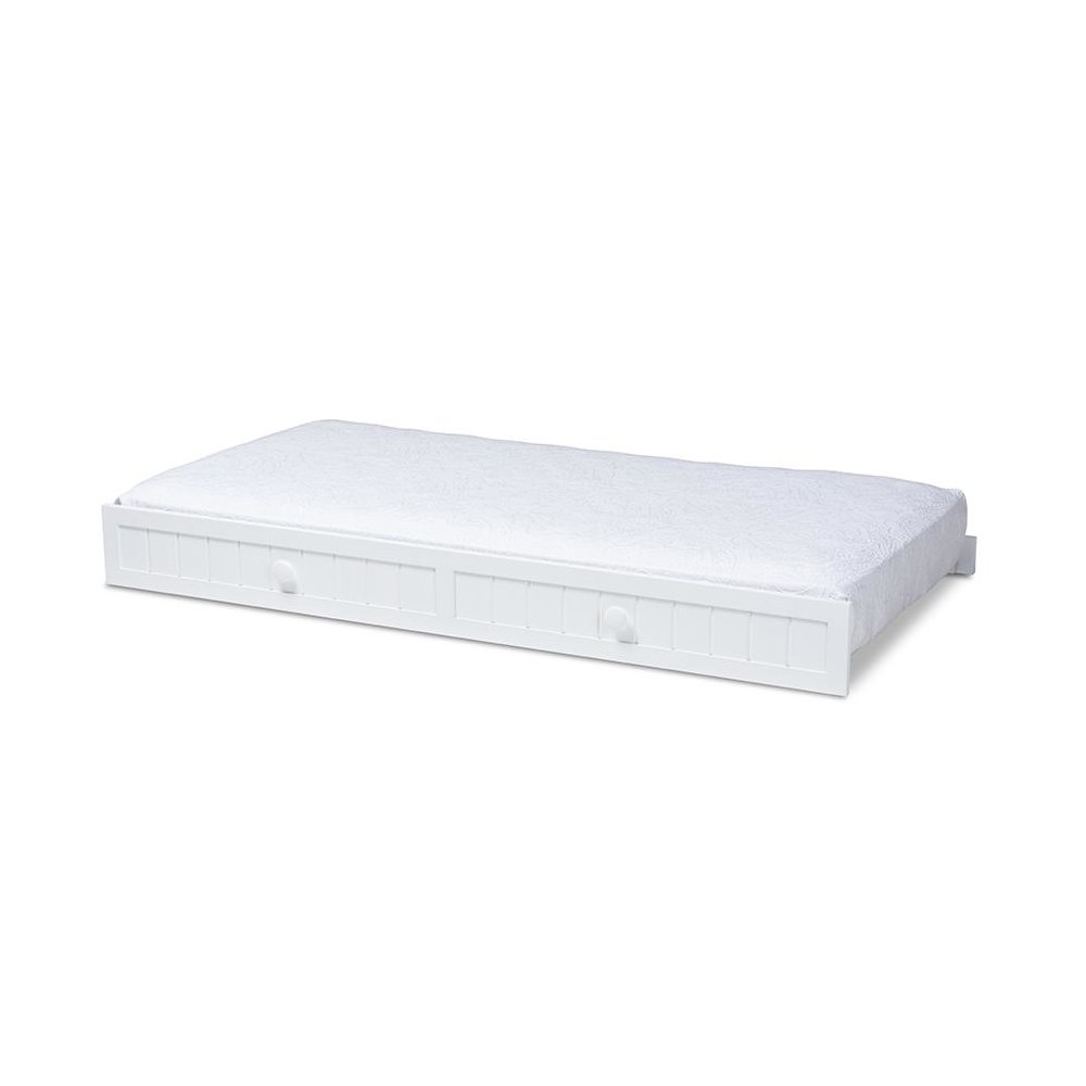 Baxton Studio Neves Cottage Farmhouse White Finished Wood Twin Size Trundle. Picture 1