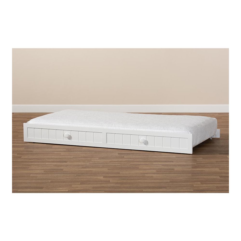 Baxton Studio Neves Cottage Farmhouse White Finished Wood Twin Size Trundle. Picture 6