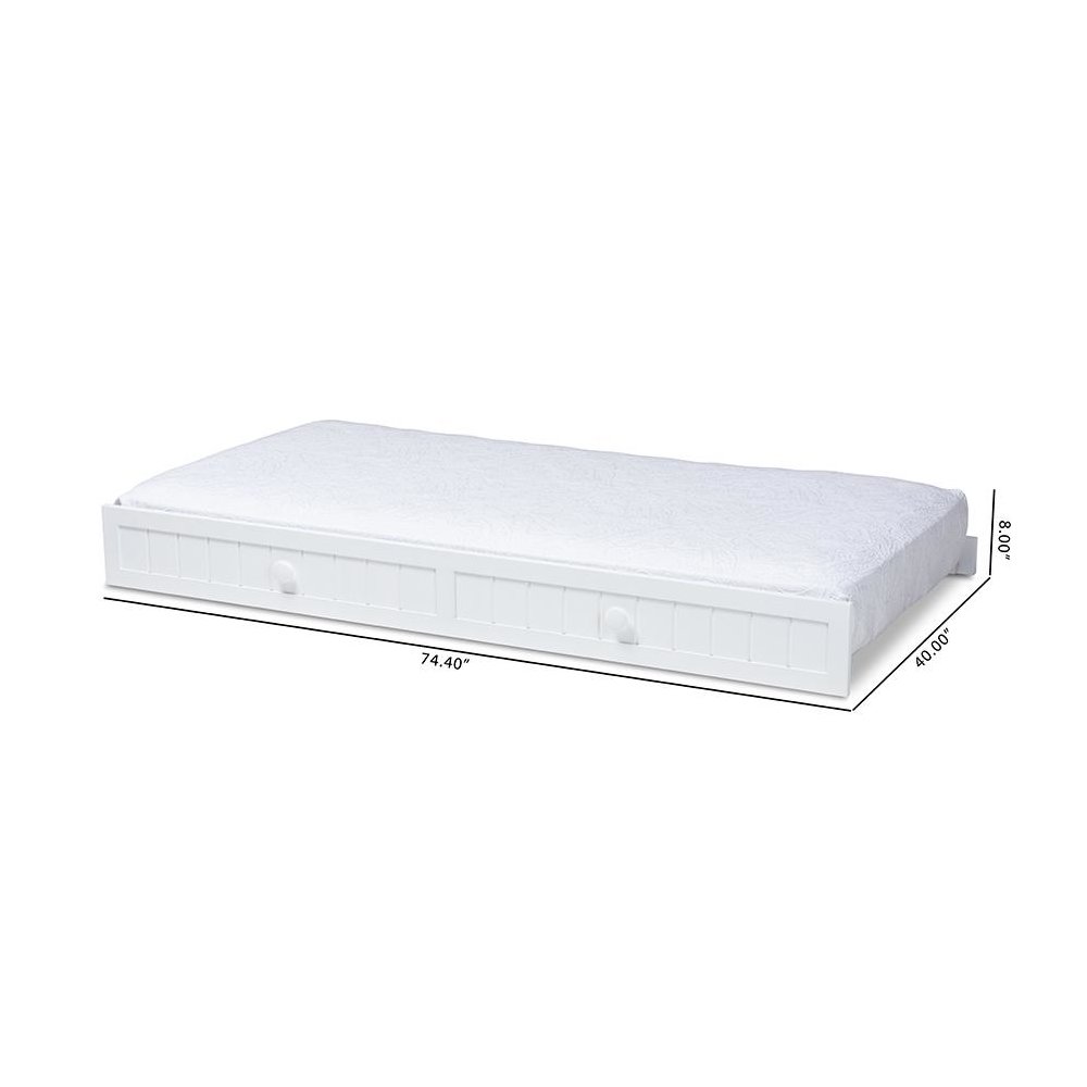 Baxton Studio Neves Cottage Farmhouse White Finished Wood Twin Size Trundle. Picture 7