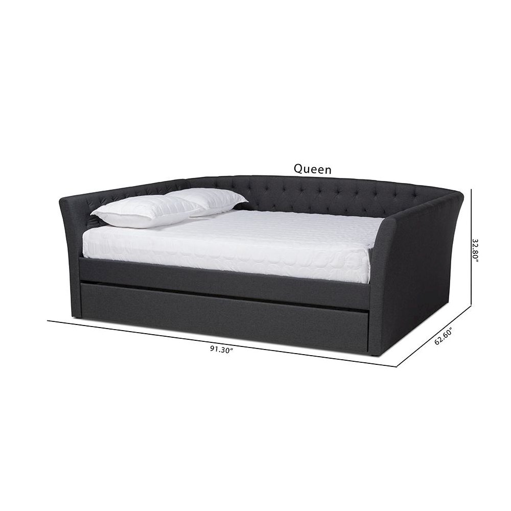 Dark Grey Fabric Upholstered Full Size Daybed with Roll-Out Trundle Bed. Picture 11