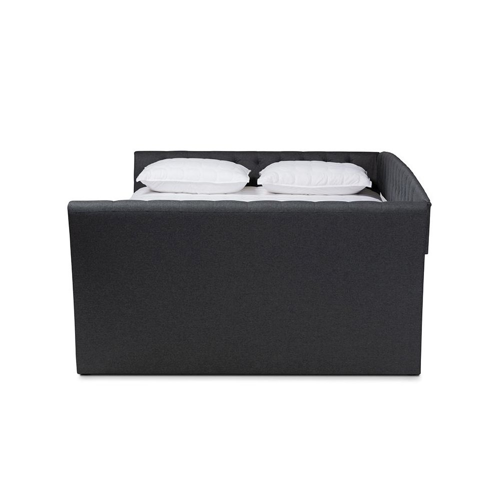 Dark Grey Fabric Upholstered Full Size Daybed with Roll-Out Trundle Bed. Picture 3