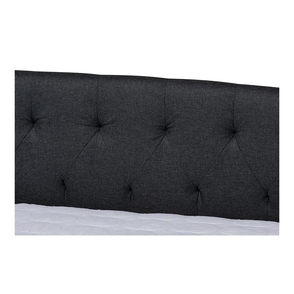 Dark Grey Fabric Upholstered Full Size Daybed with Roll-Out Trundle Bed. Picture 6