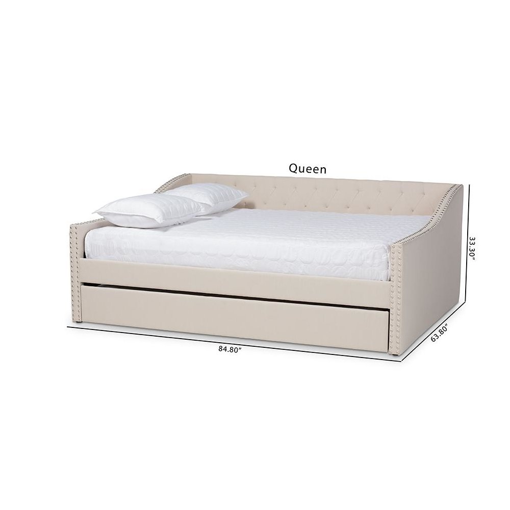 Beige Fabric Upholstered Full Size Daybed with Roll-Out Trundle Bed. Picture 12