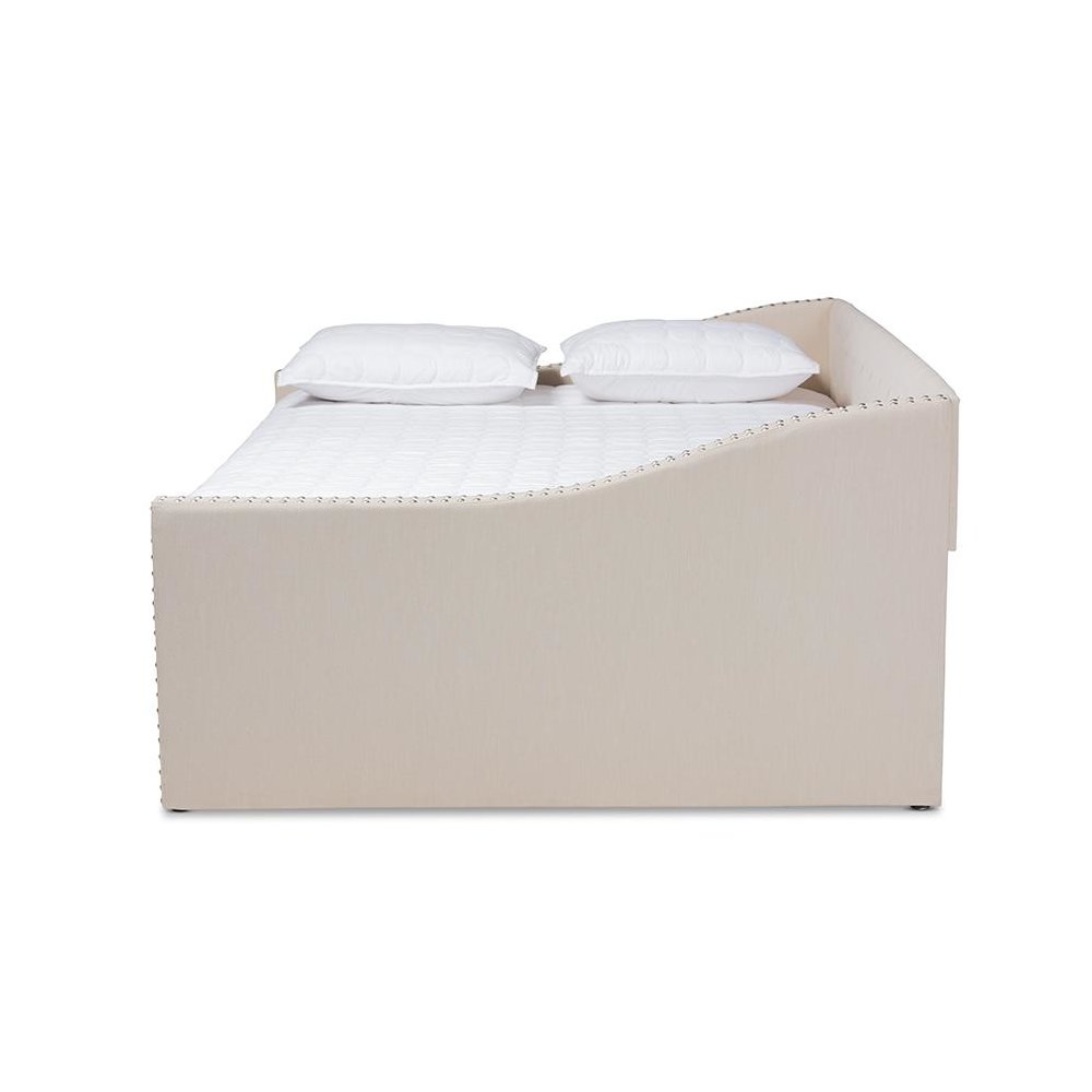 Beige Fabric Upholstered Full Size Daybed with Roll-Out Trundle Bed. Picture 3
