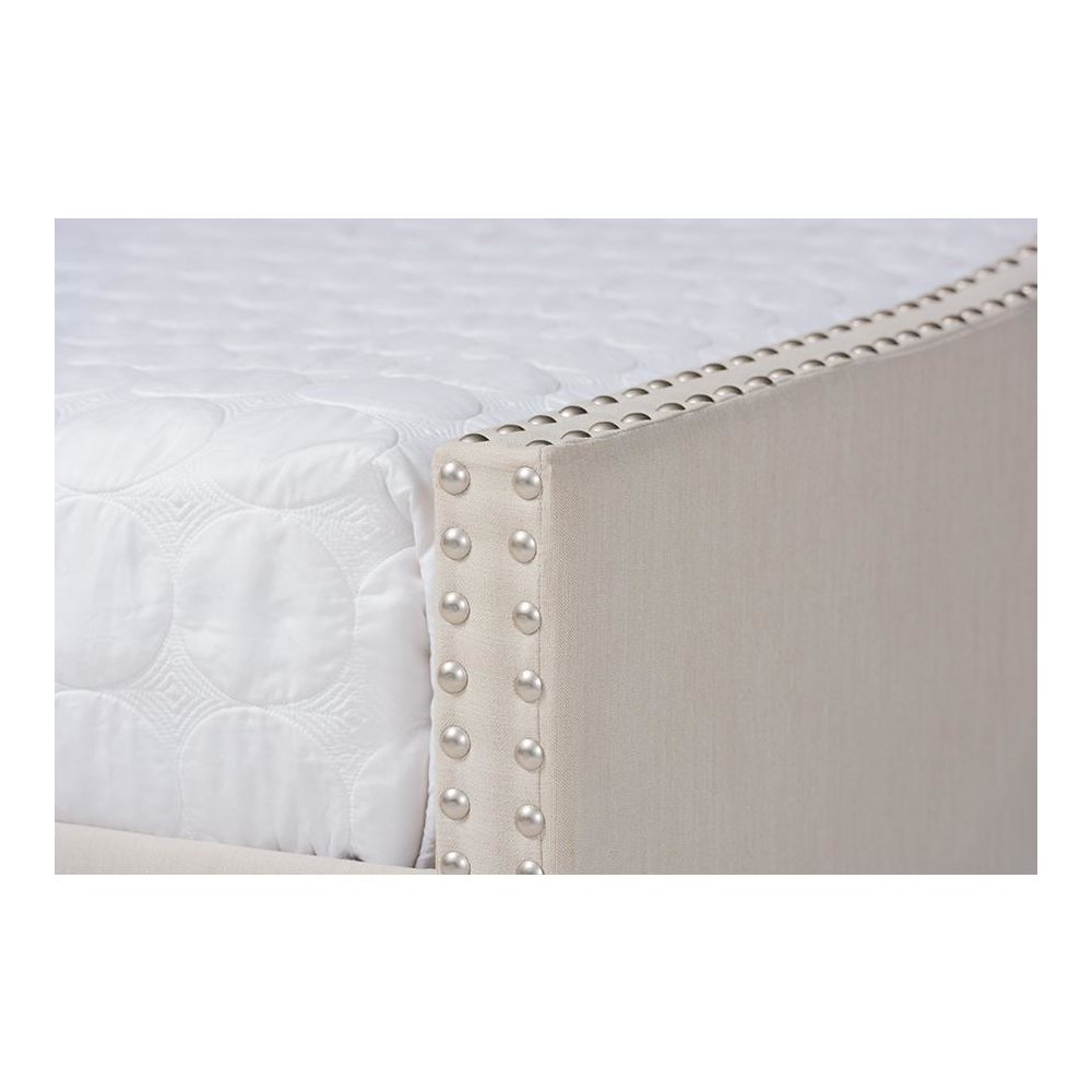 Beige Fabric Upholstered Full Size Daybed with Roll-Out Trundle Bed. Picture 7