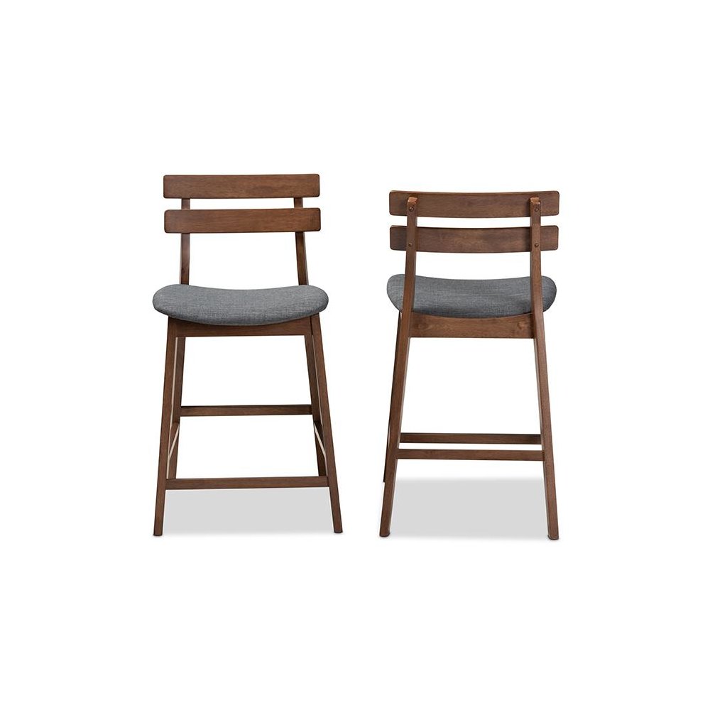 Dark Grey Fabric Upholstered Walnut Finished 2-Piece Wood Counter Stool Set. Picture 2