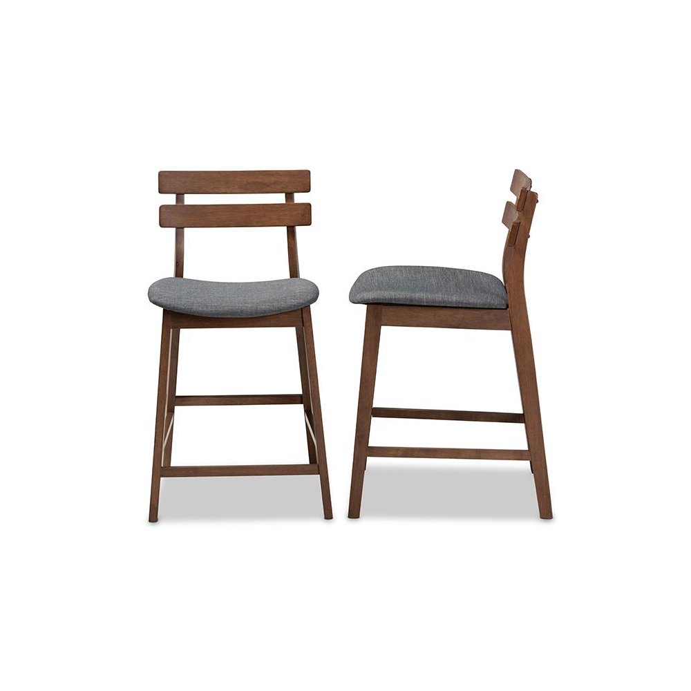 Dark Grey Fabric Upholstered Walnut Finished 2-Piece Wood Counter Stool Set. Picture 3