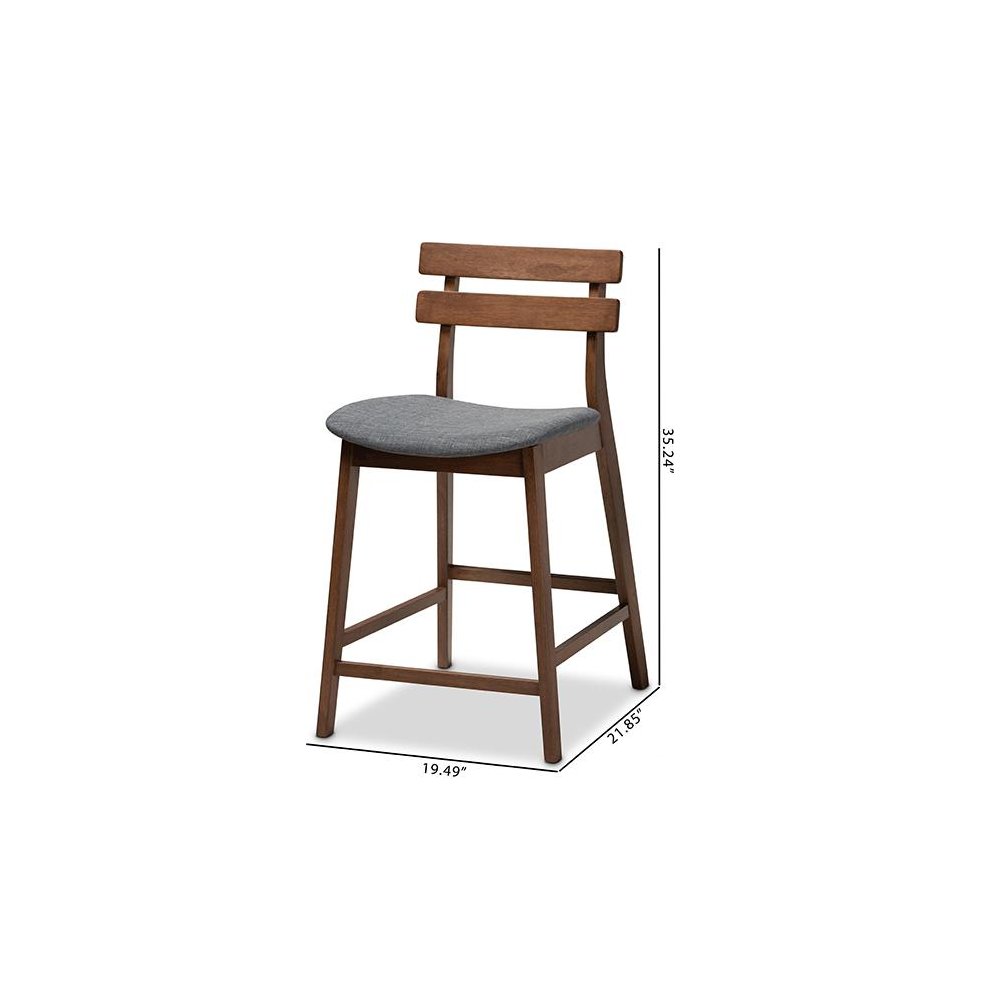 Dark Grey Fabric Upholstered Walnut Finished 2-Piece Wood Counter Stool Set. Picture 9