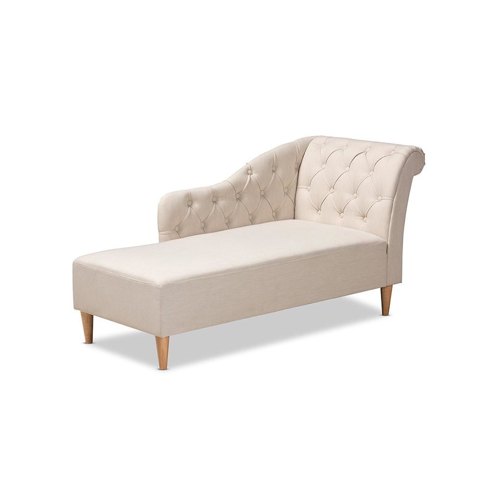Beige Fabric Upholstered Oak Finished Chaise Lounge. Picture 1