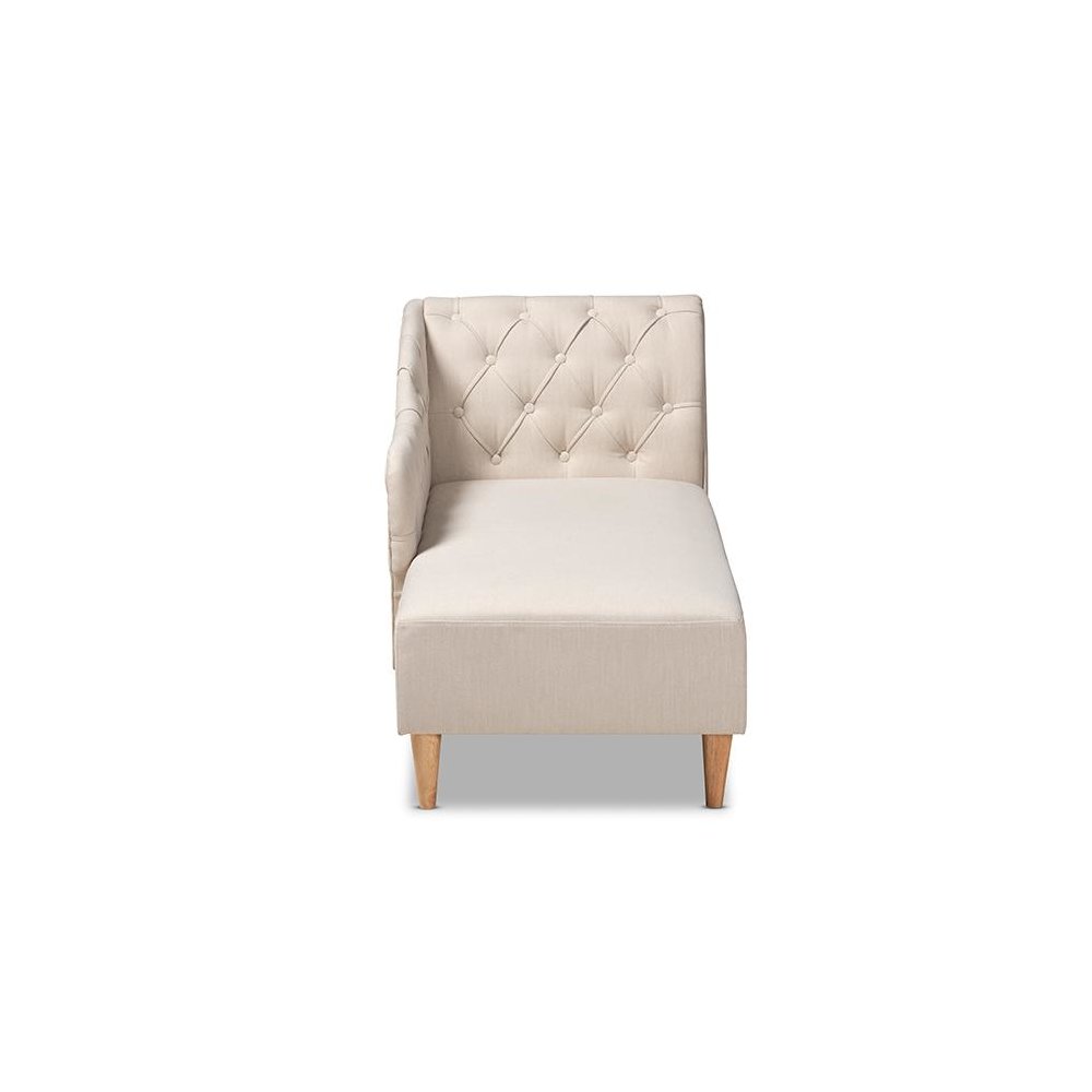 Beige Fabric Upholstered Oak Finished Chaise Lounge. Picture 3